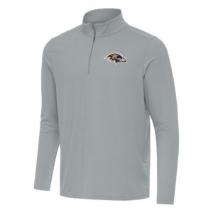 Men's Antigua Gray Baltimore Ravens Intent Quarter-Zip Pullover Top