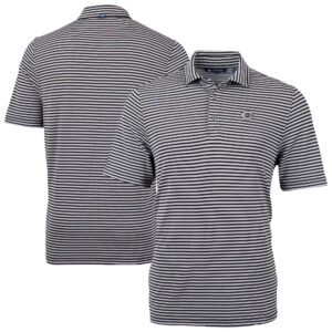 Men's Cutter & Buck Black/White Cincinnati Reds Virtue Eco Pique Stripe Recycled Polo