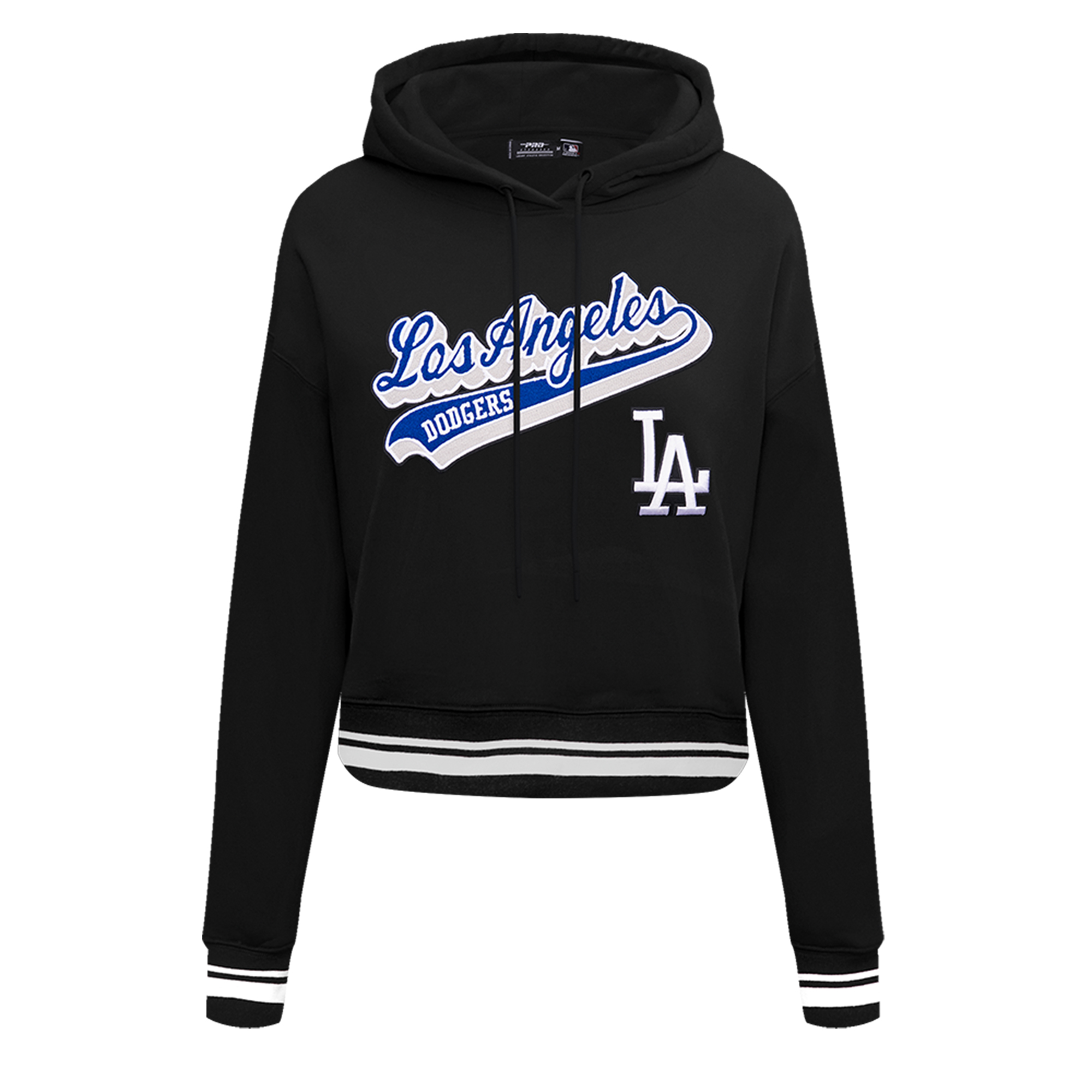 Women's Pro Standard Black Los Angeles Dodgers Script Tail Cropped Pullover Hoodie - Image 6