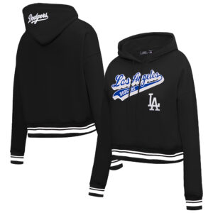 Women's Pro Standard Black Los Angeles Dodgers Script Tail Cropped Pullover Hoodie