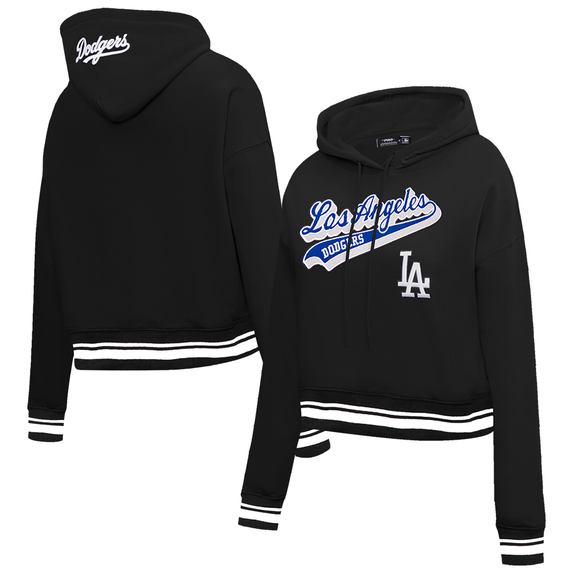 Women's Pro Standard Black Los Angeles Dodgers Script Tail Cropped Pullover Hoodie