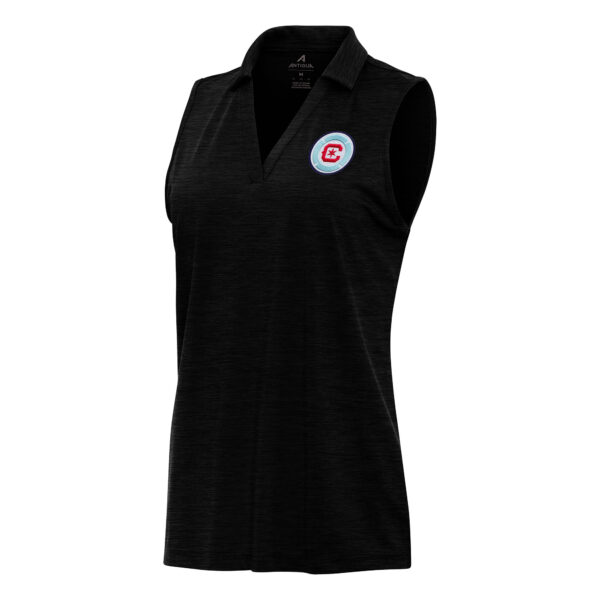 Women's Antigua Heather Black Chicago Fire Layout Sleeveless Polo
