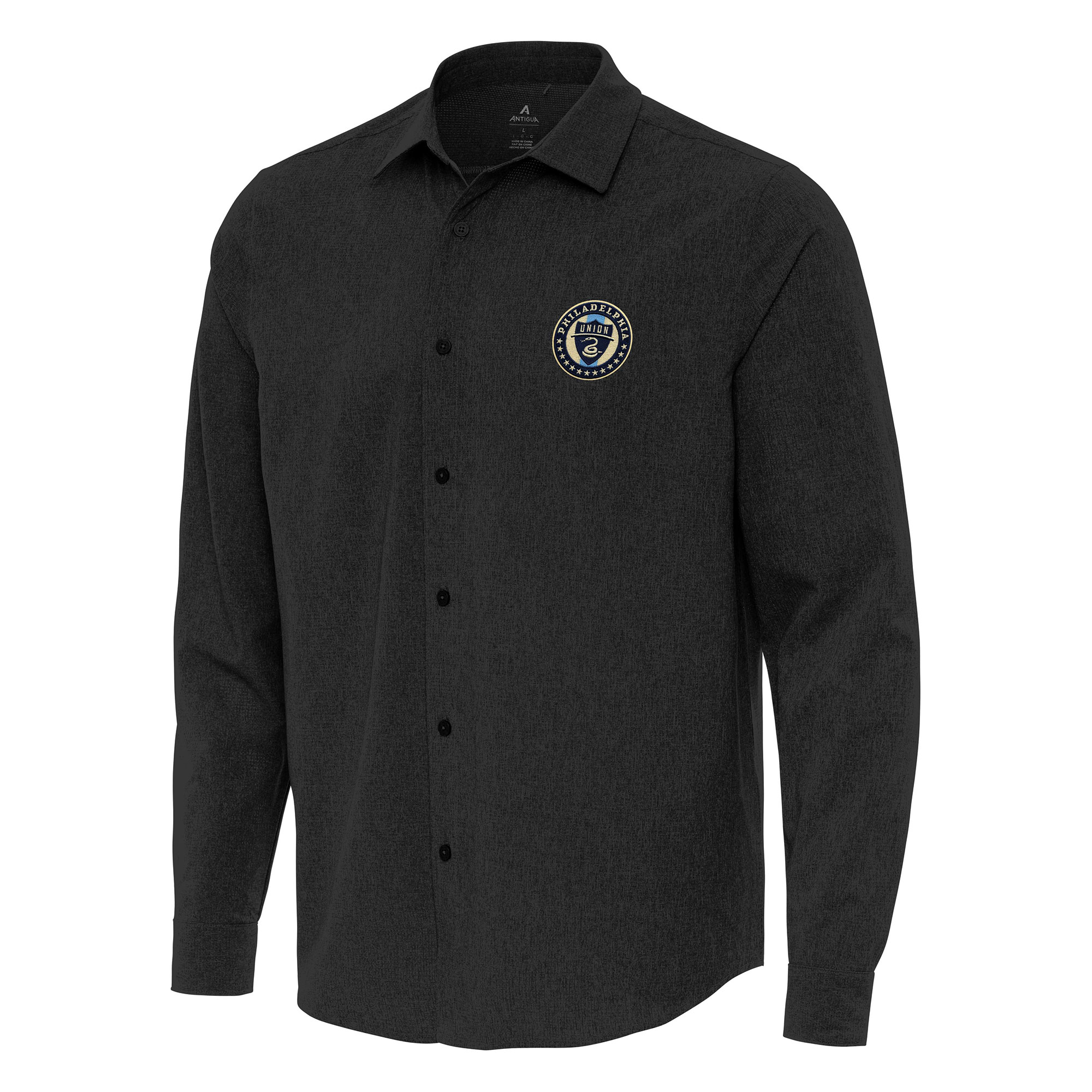 Men's Antigua Black Philadelphia Union Exposure Woven Long Sleeve Button-Up Shirt
