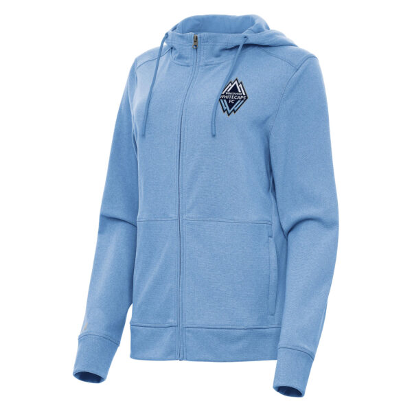 Women's Antigua Heather Powder Blue Vancouver Whitecaps FC Seeker Full-Zip Hoodie