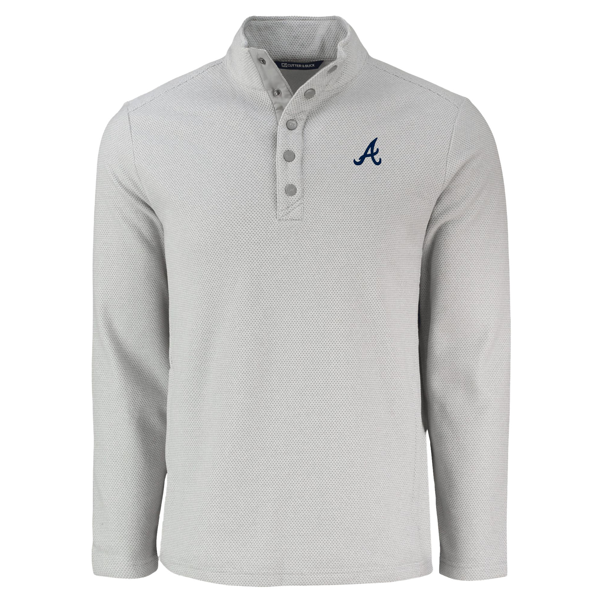 Men's Cutter & Buck Gray Atlanta Braves Hunts Point Eco Textured Fleece Recycled Half-Snap Sweatshirt - Image 3