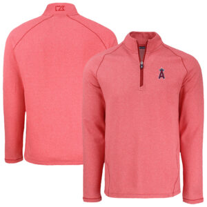 Men's Cutter & Buck Heather Red Los Angeles Angels Peshastin Eco Fleece Recycled Raglan Quarter-Zip Top