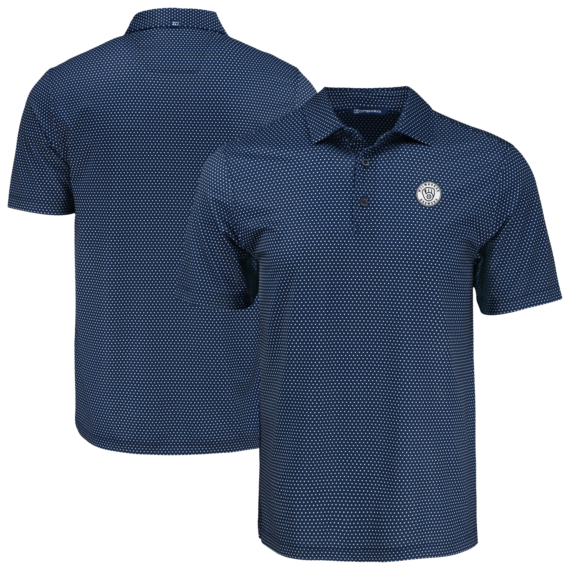 Men's Cutter & Buck Navy Milwaukee Brewers Pike Eco Shadow Check Print
