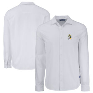 Men's Cutter & Buck White Green Bay Packers Knitted Advantage Tri-Blend Eco Soft Pique Long Sleeve Button-Up Shirt