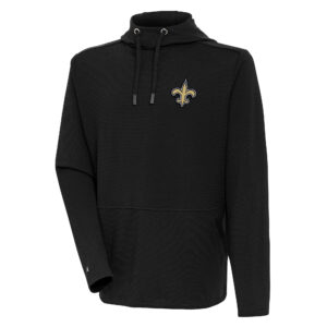 Men's Antigua Black New Orleans Saints Pure Honeycomb Pullover Hoodie