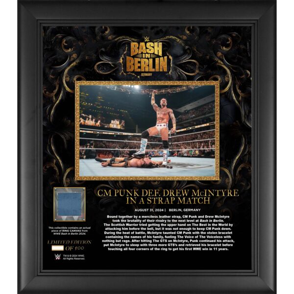 CM Punk WWE Framed 15" x 17" 2024 Bash In Berlin Collage with a Piece of Match-Used Canvas - Limited Edition of 500