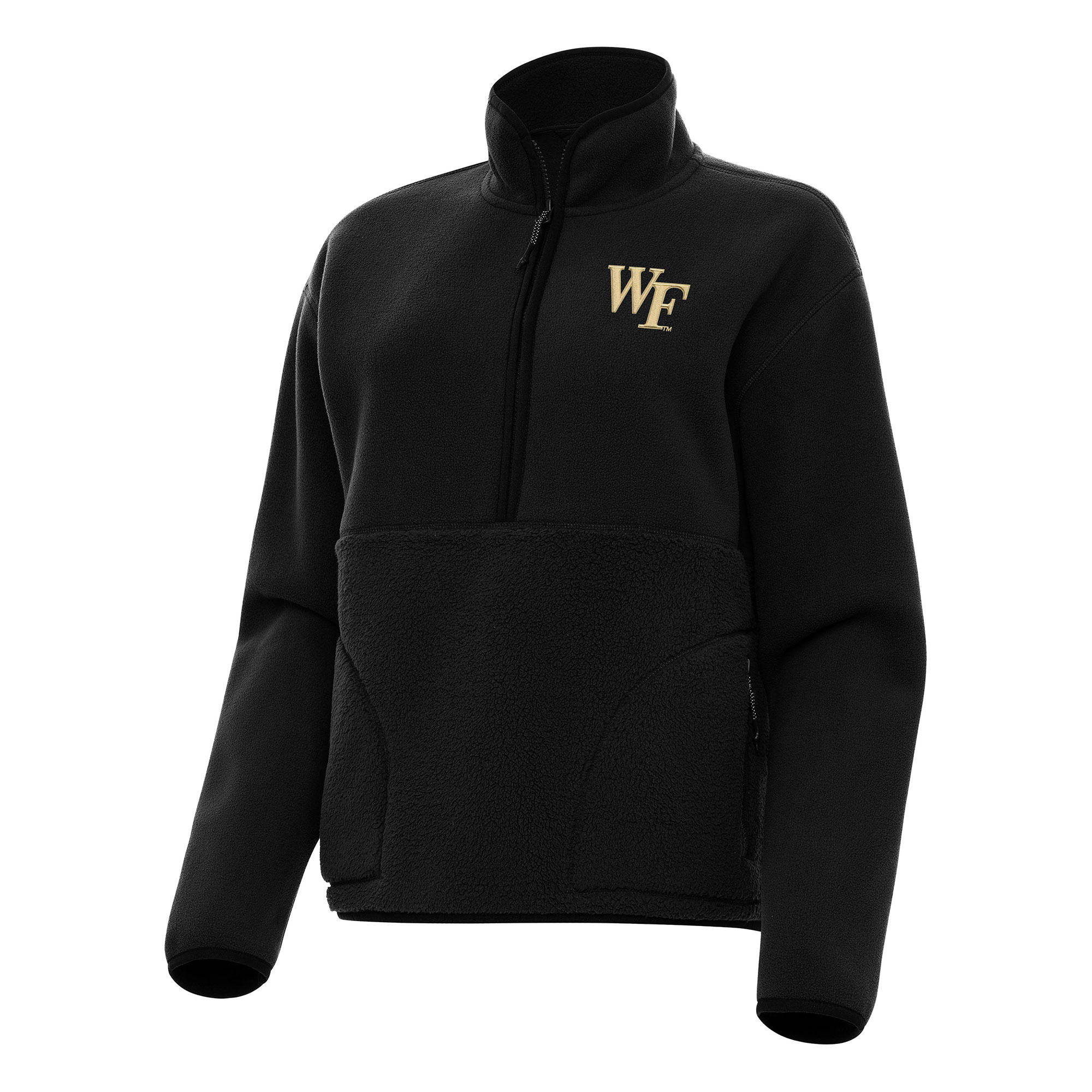 Women's Antigua Black Wake Forest Demon Deacons Figure Half-Zip Pullover Sweatshirt