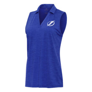Women's Antigua Heather Blue Tampa Bay Lightning Layout Sleeveless V-Neck Polo