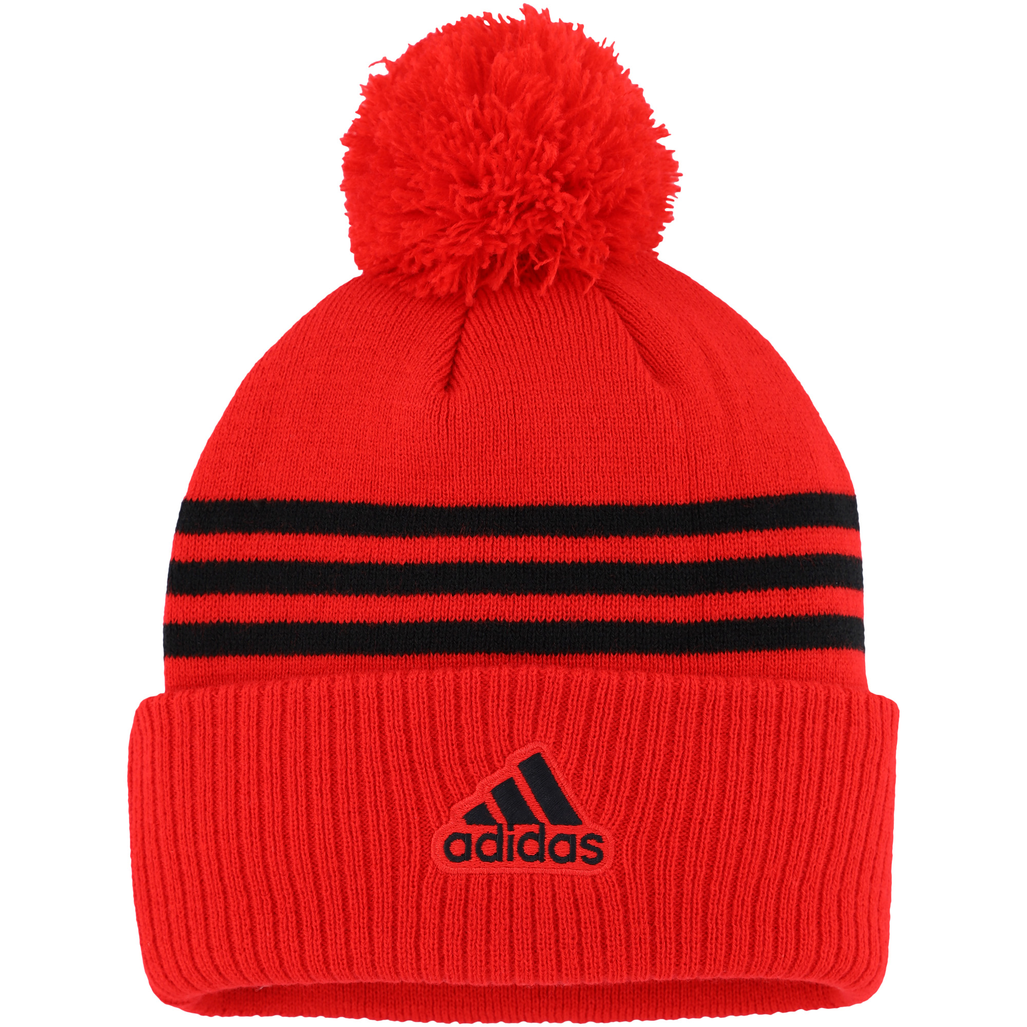 Men's adidas Red Ottawa Senators Locker Room Three Stripe Cuffed Knit Hat with Pom - Image 3