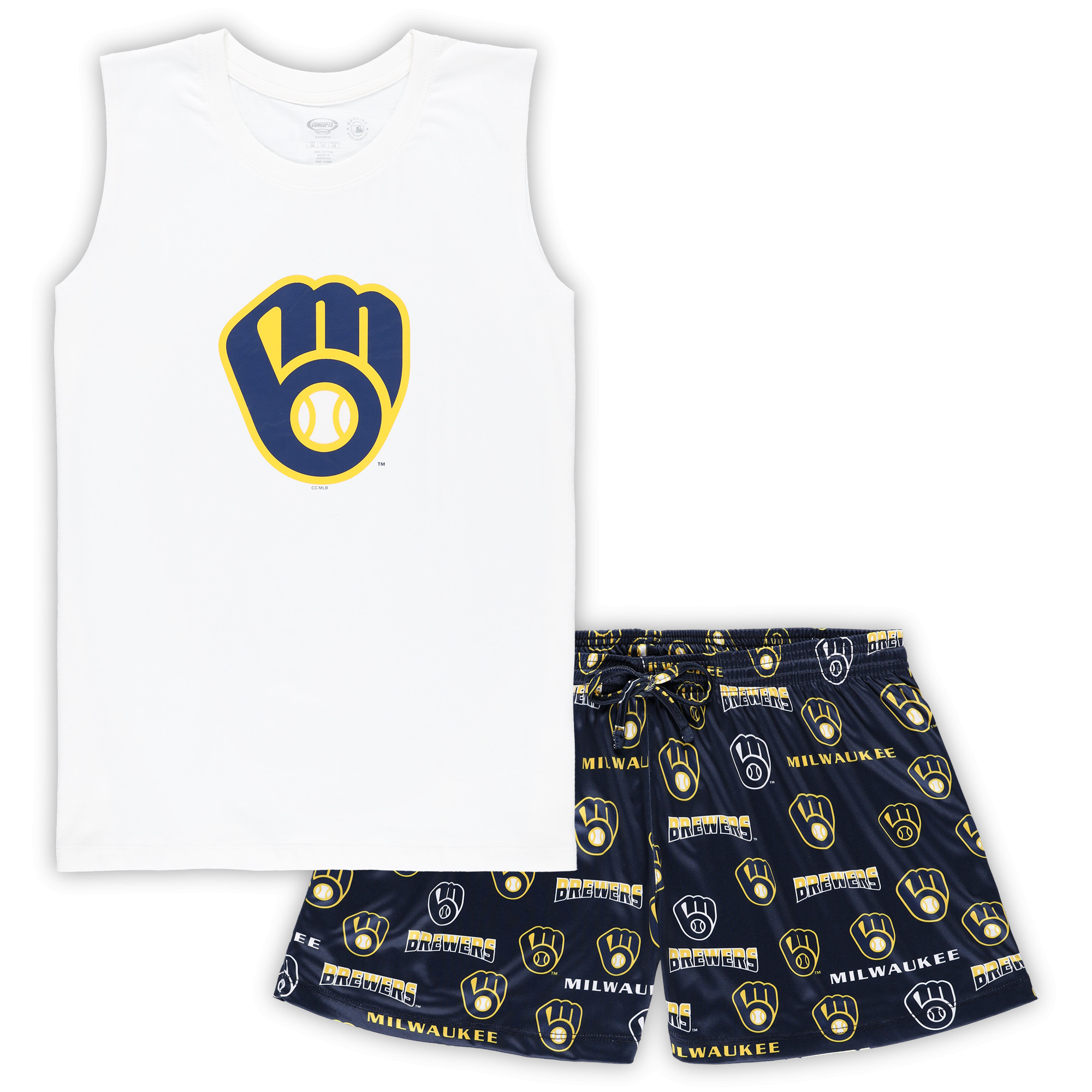 Women's Concepts Sport White/Navy Milwaukee Brewers Plus Size Tank Top & Shorts Sleep Set - Image 2