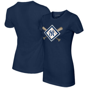 Women's Tiny Turnip Navy New York Yankees Diamond Cross Bats T-Shirt