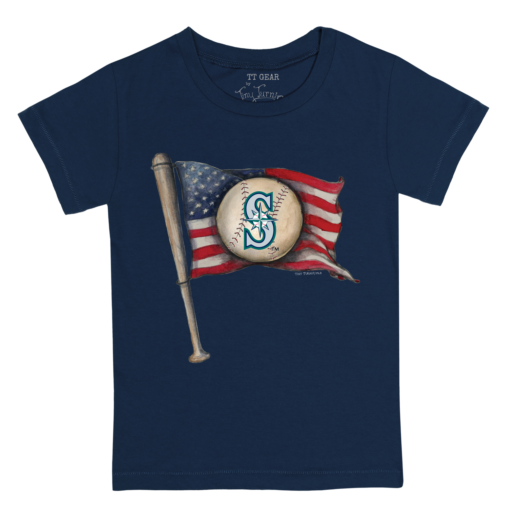 Toddler Tiny Turnip Navy Seattle Mariners Baseball Flag T-Shirt - Image 6