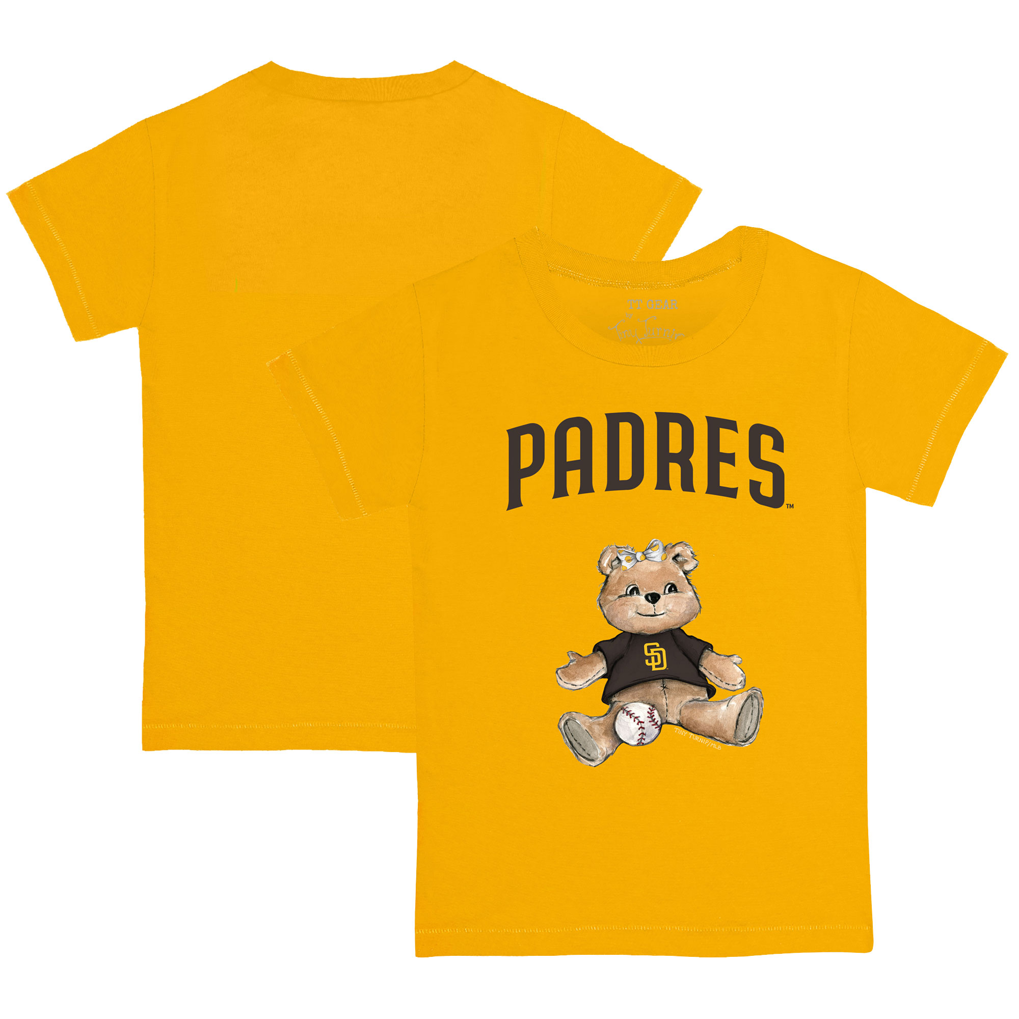 Toddler Tiny Turnip Gold San Diego Padres Girl Teddy T-Shirt - Image 2