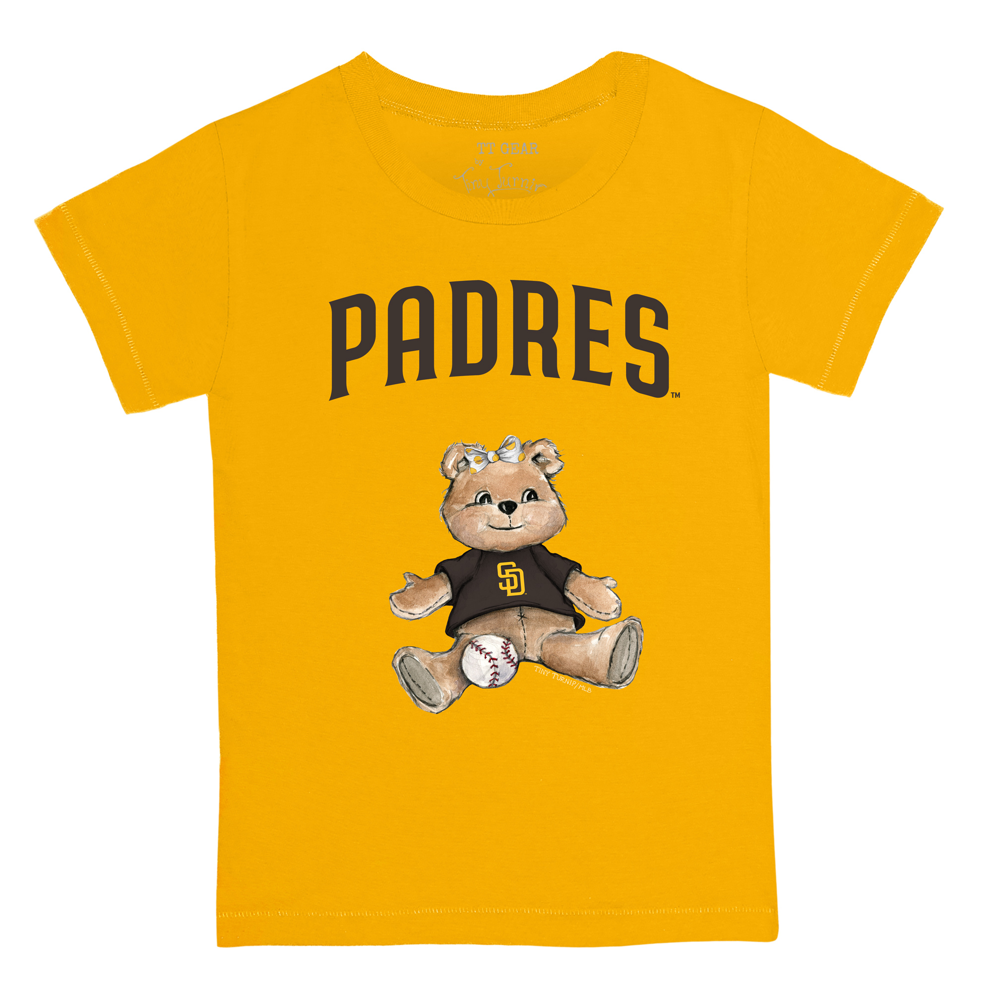 Toddler Tiny Turnip Gold San Diego Padres Girl Teddy T-Shirt - Image 6