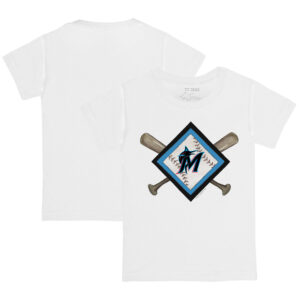 Youth Tiny Turnip White Miami Marlins Diamond Cross Bats T-Shirt