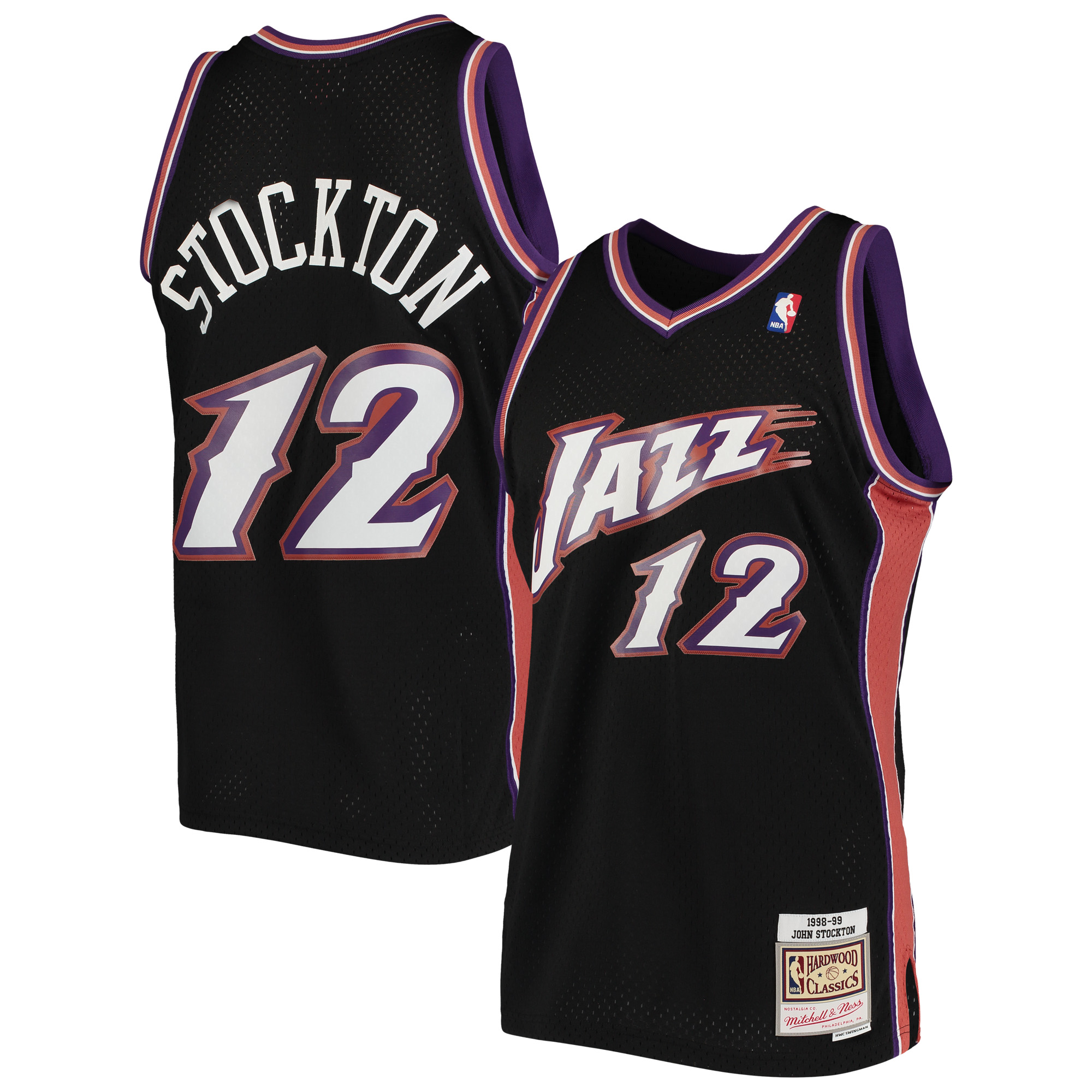 Men's Mitchell & Ness John Stockton Black Utah Jazz 1998/99 Hardwood Classics Swingman Jersey