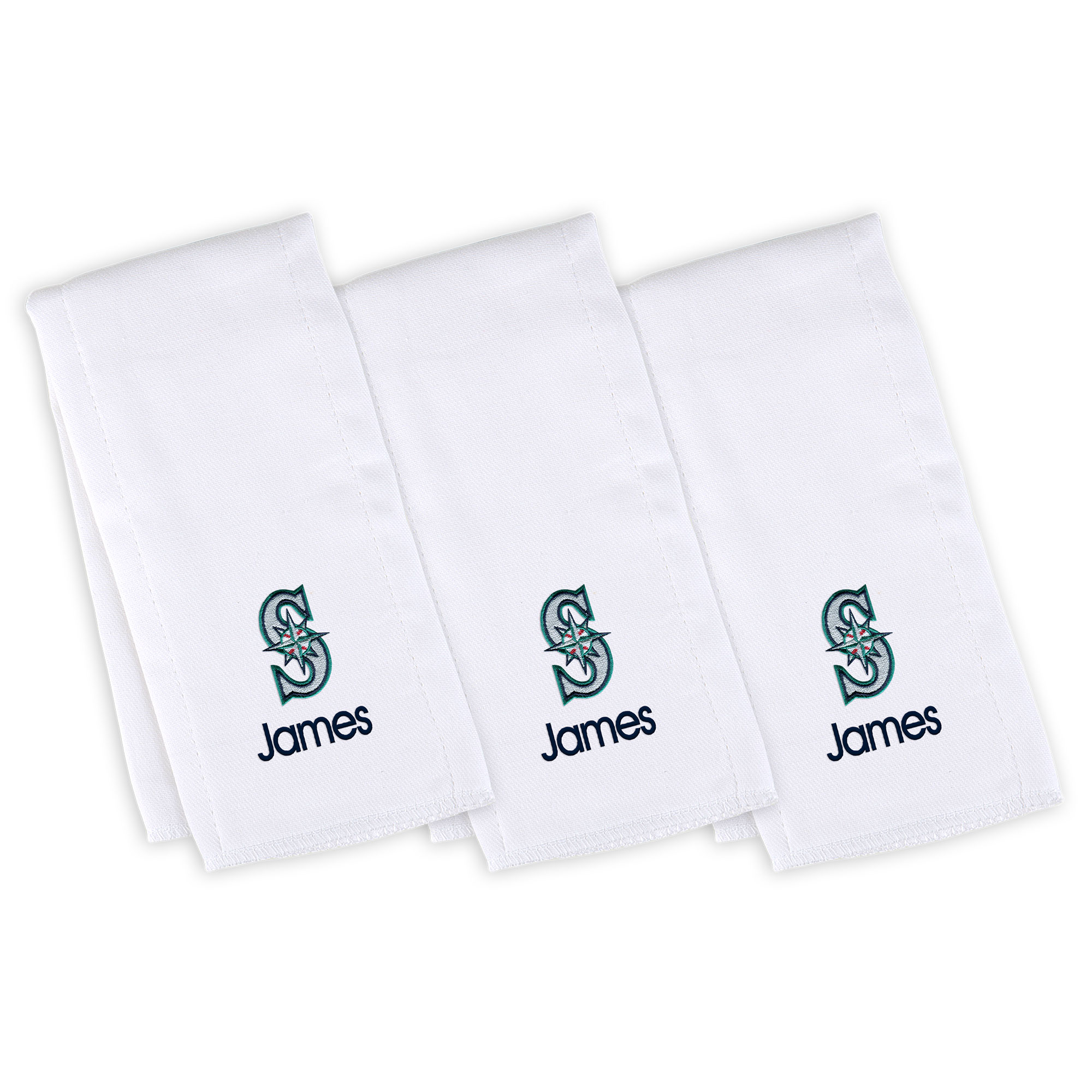 Infant White Seattle Mariners Personalized Burp Cloth Three-Pack