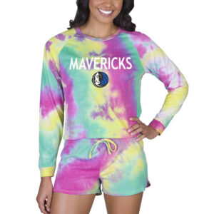Women's Concepts Sport Dallas Mavericks Velodrome Tie-Dye Long Sleeve Top & Shorts Set