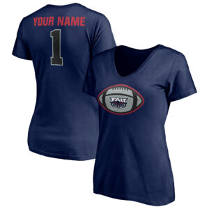 Women's Navy Florida Atlantic Owls Game Ball Football Personalized Name V-Neck T-Shirt
