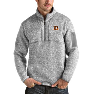 Men's Antigua Heather Gray Cincinnati Bengals Team Logo Fortune Quarter-Zip Pullover Jacket