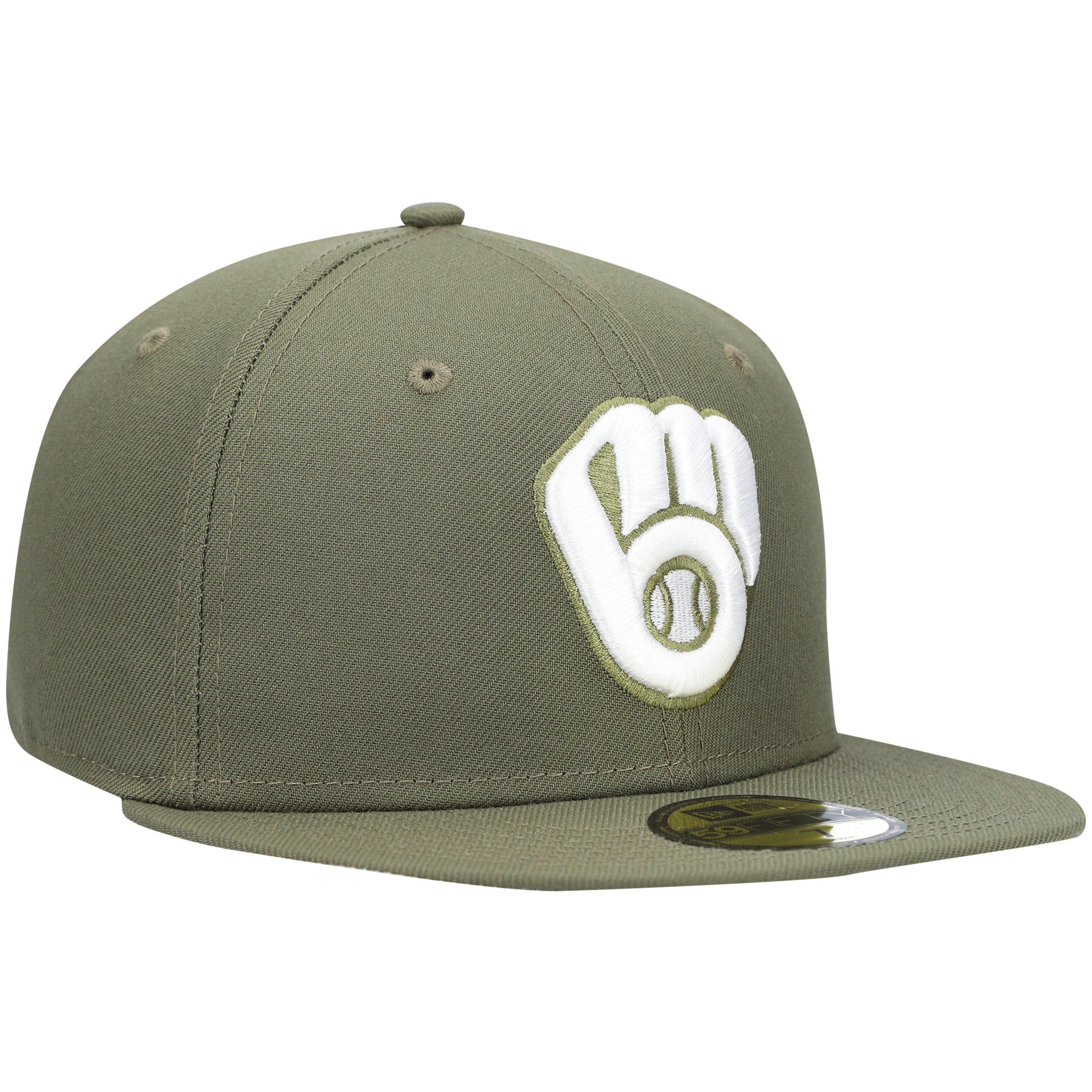 Men's New Era Olive Milwaukee Brewers White Logo 59FIFTY Fitted Hat - Image 4