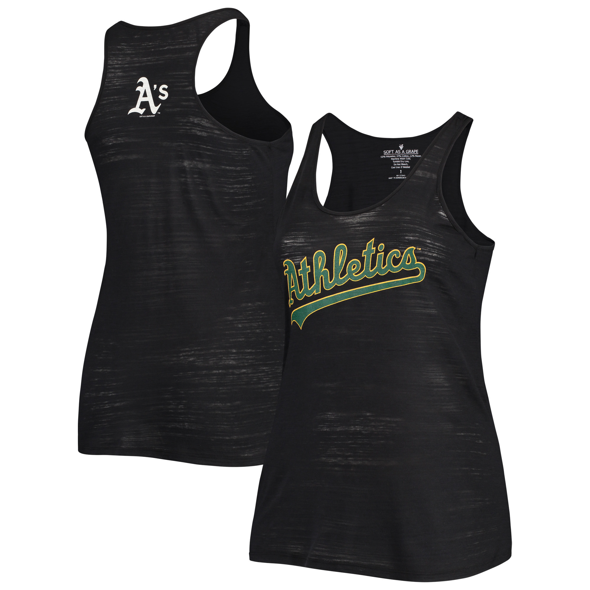 Women's Soft as a Grape Black Oakland Athletics Plus Size Swing for the Fences Tri-Blend Racerback Tank Top - Image 5