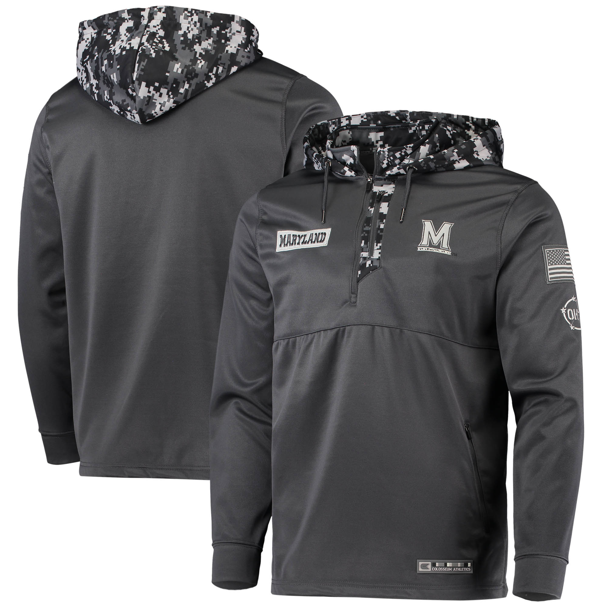 Men's Colosseum Charcoal Maryland Terrapins OHT Military Appreciation Digital Camo Quarter-Zip Hoodie - Image 5