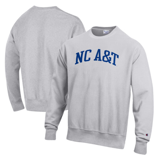 Men's Champion Heathered Gray North Carolina A&T Aggies Reverse Weave Fleece Crewneck Sweatshirt