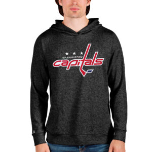 Men's Antigua Heathered Black Washington Capitals Absolute Pullover Hoodie
