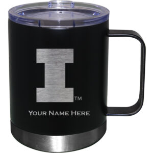 Black Illinois Fighting Illini 12oz. Personalized Stainless Steel Lowball with Handle