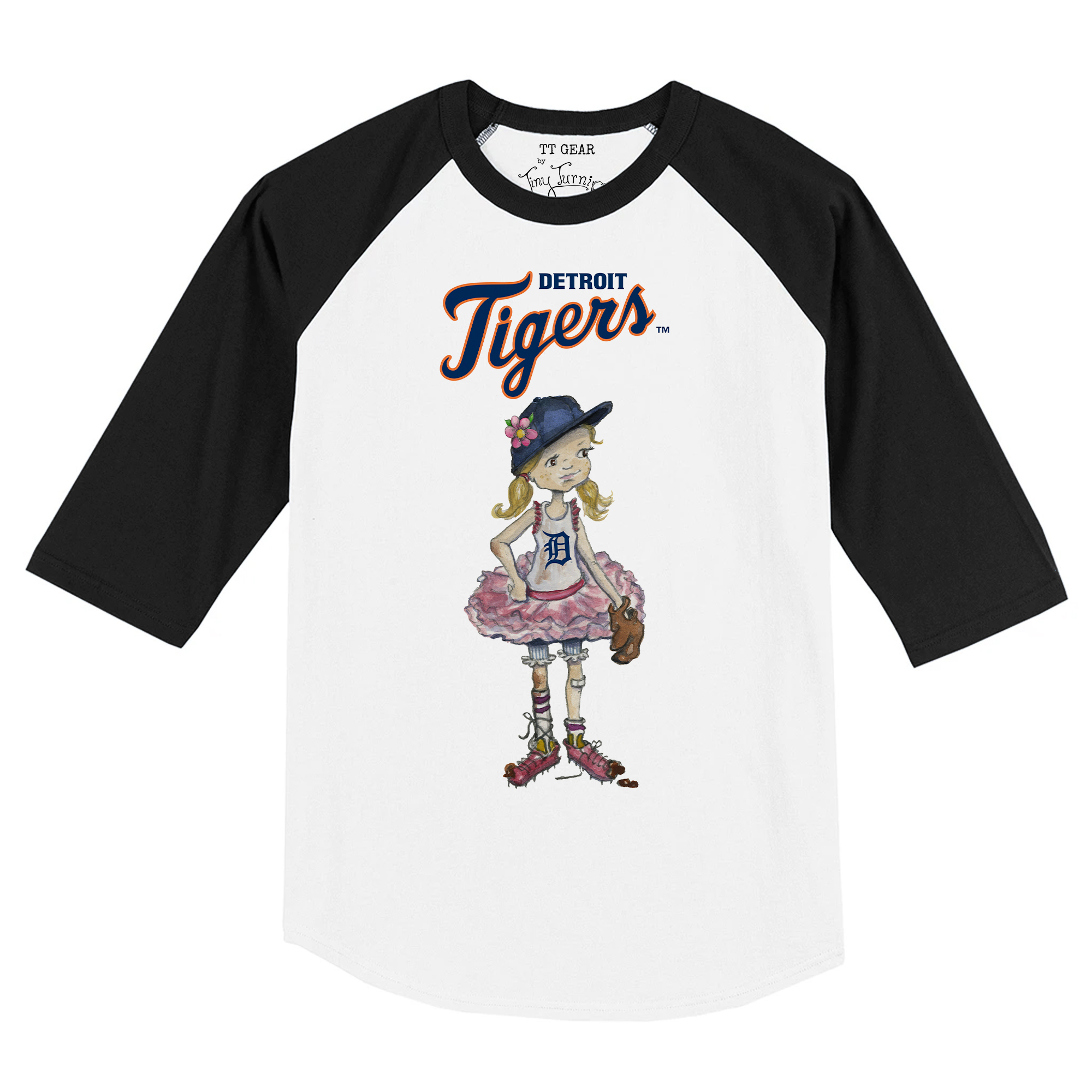 Toddler Tiny Turnip White/Black Detroit Tigers Babes Raglan 3/4 Sleeve T-Shirt