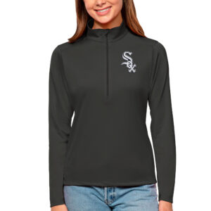 Women's Antigua Charcoal Chicago White Sox Tribute Quarter-Zip Pullover Top