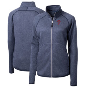 Women's Cutter & Buck Heathered Navy Philadelphia Phillies Mainsail Sweater-Knit Full-Zip Jacket