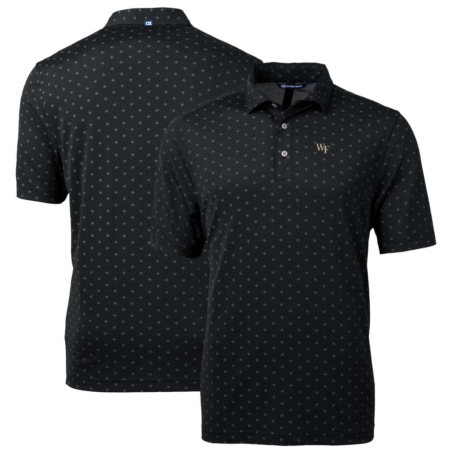 Men's Cutter & Buck Black Wake Forest Demon Deacons Big & Tall Virtue Eco Pique Tile Print Recycled Polo