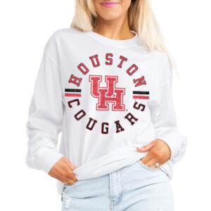 Women's Gameday Couture White Houston Cougars Vintage Days Oversized Lightweight Long Sleeve T-Shirt