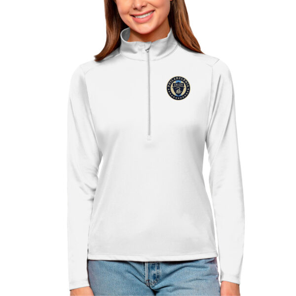 Women's Antigua White Philadelphia Union Tribute Quarter-Zip Pullover Top