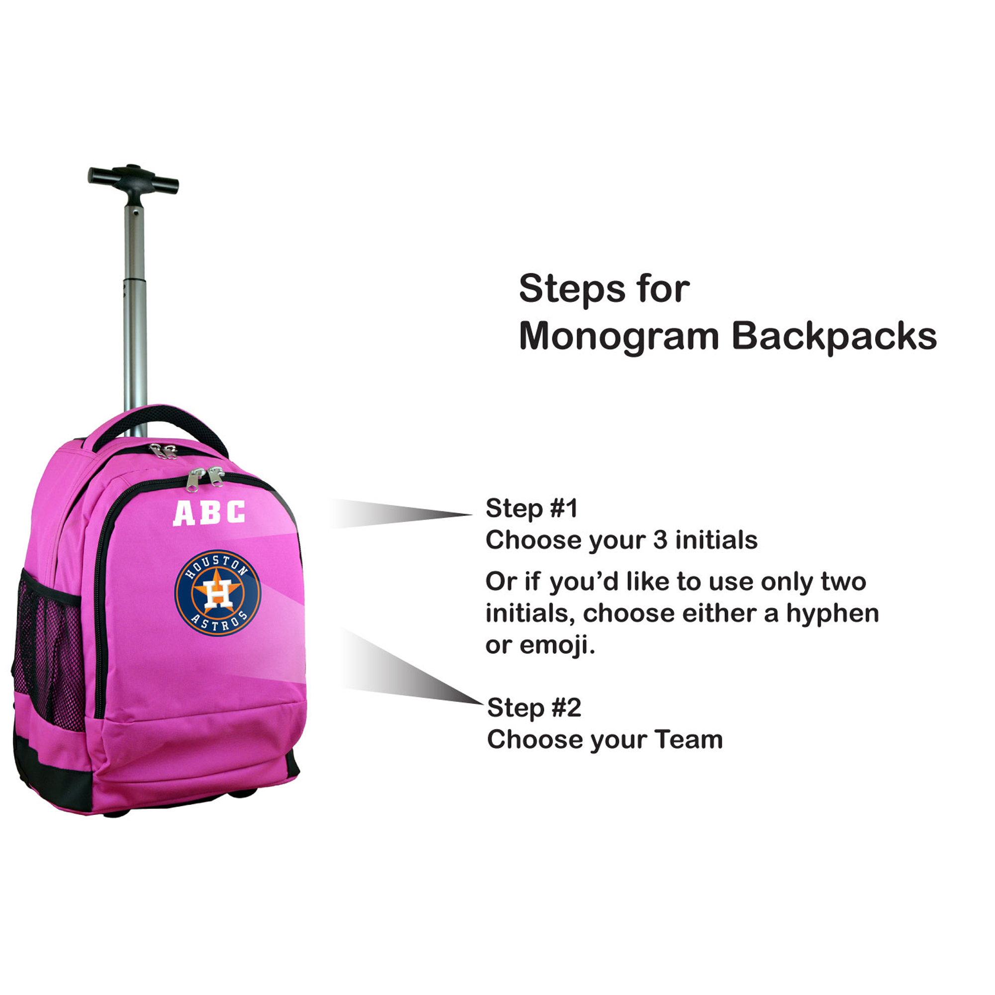 MOJO Pink Houston Astros 19'' Personalized Premium Wheeled Backpack - Image 5