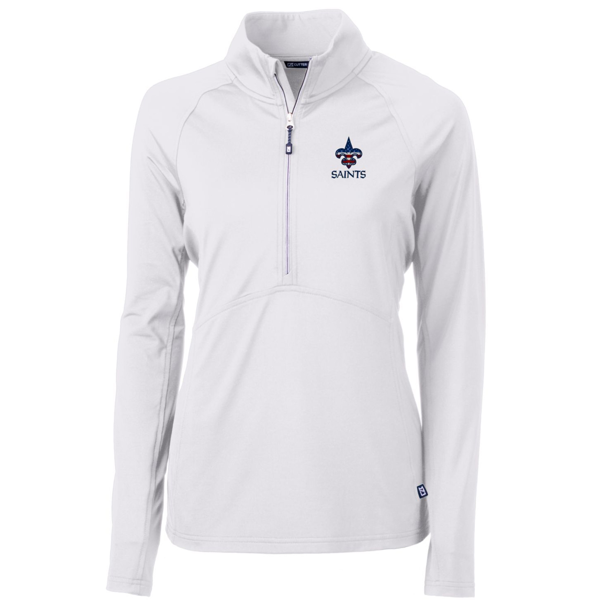 Women's Cutter & Buck White New Orleans Saints Adapt Eco Knit Stretch Recycled Half-Zip Pullover Top - Image 3