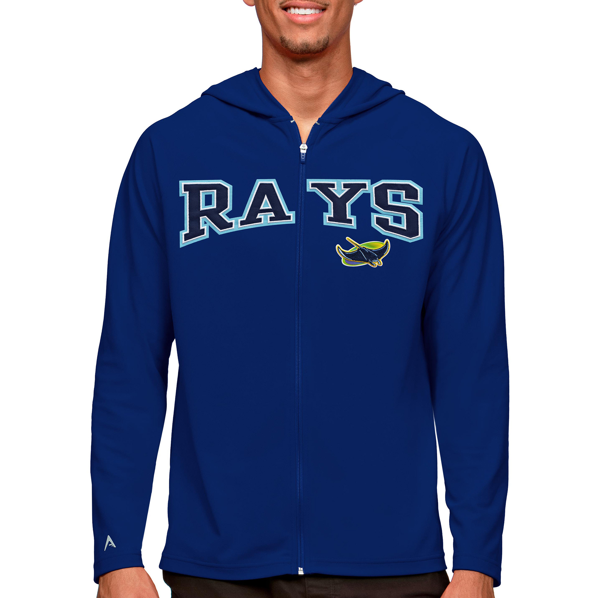 Men's Antigua Royal Tampa Bay Rays Wordmark Legacy Full-Zip Hoodie