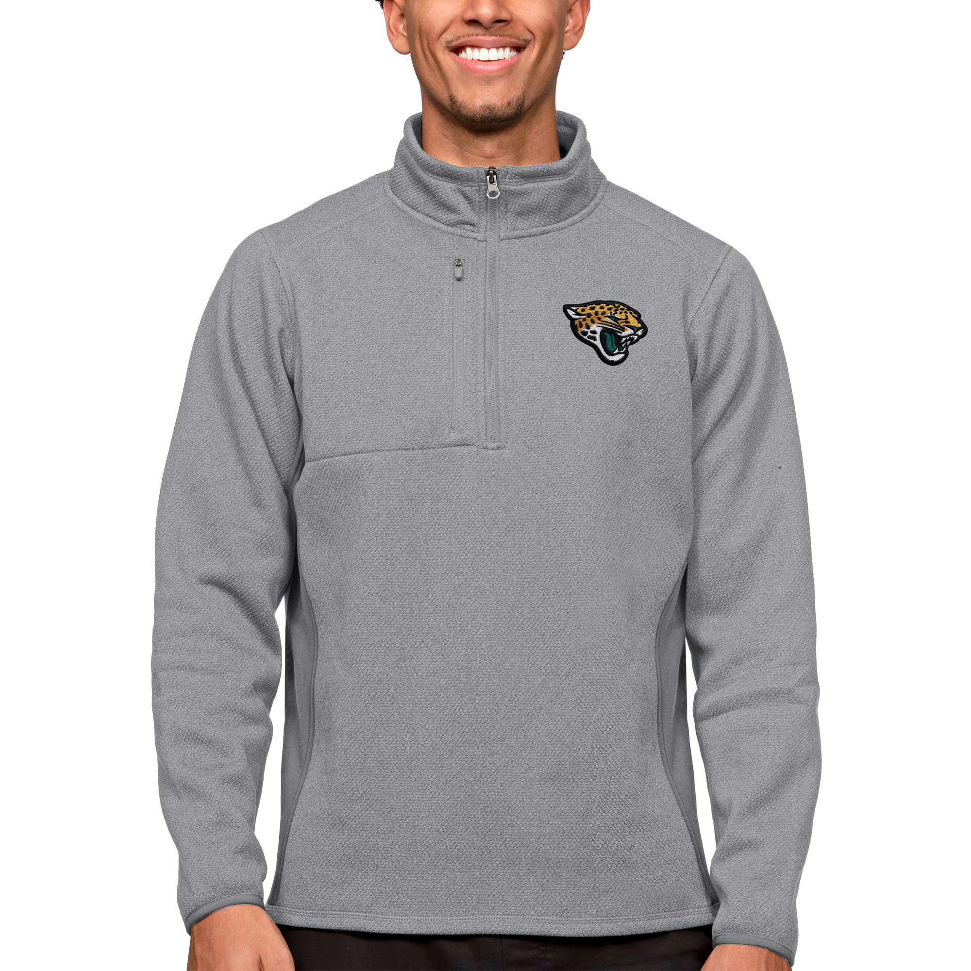 Men's Antigua Heathered Gray Jacksonville Jaguars Course Quarter-Zip Pullover Top