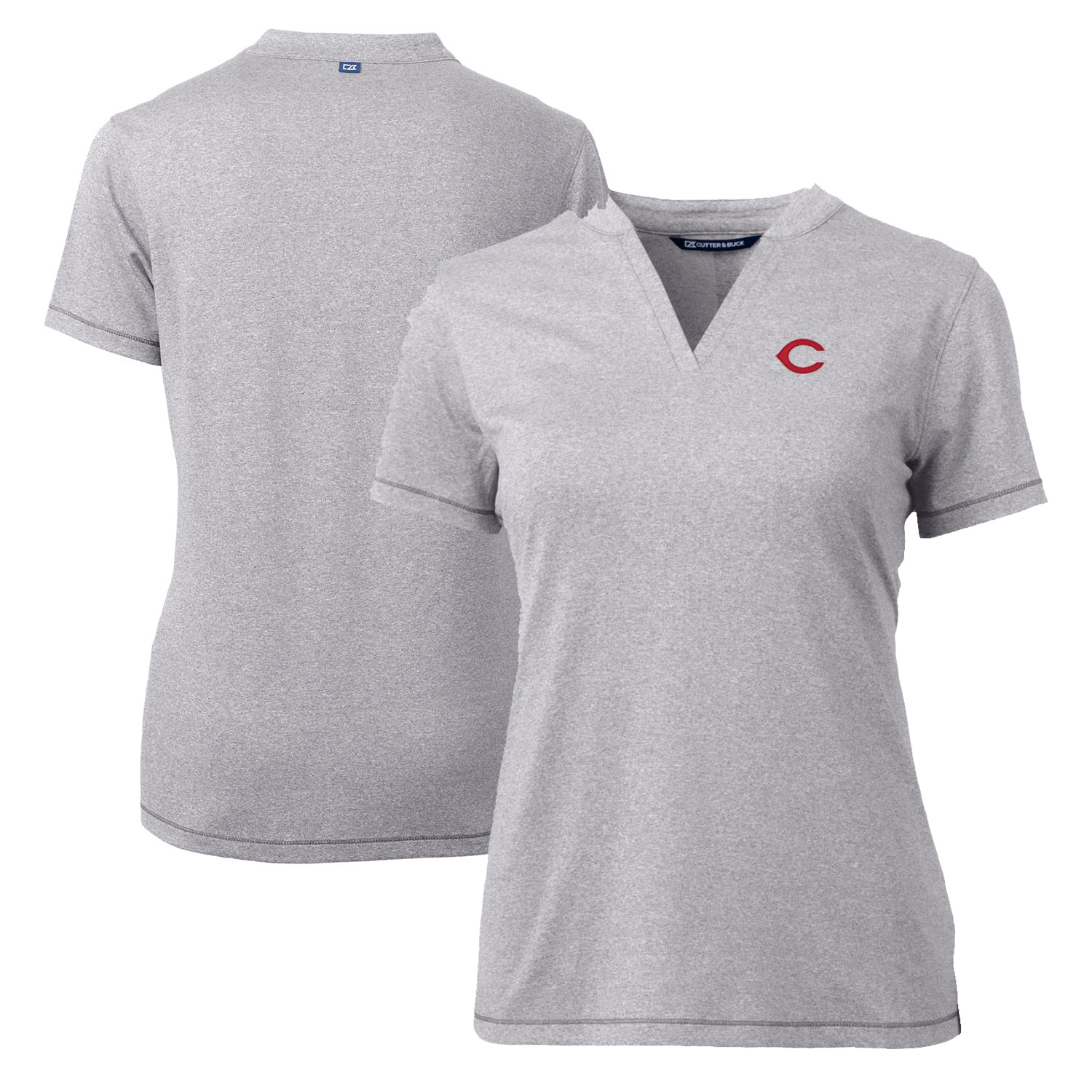 Women's Cutter & Buck Heather Gray Cincinnati Reds DryTec Forge Stretch V-Neck Blade Top - Image 2