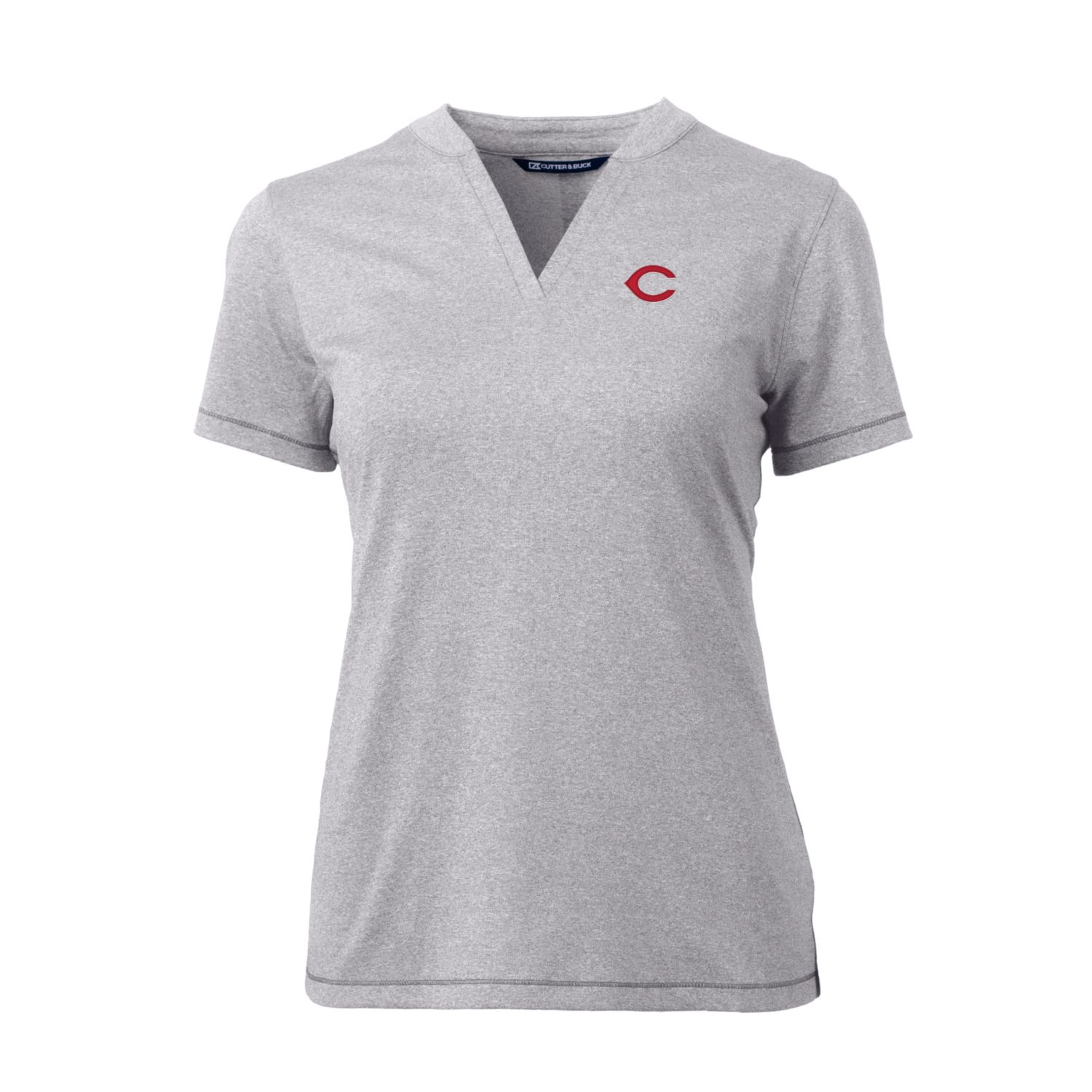 Women's Cutter & Buck Heather Gray Cincinnati Reds DryTec Forge Stretch V-Neck Blade Top - Image 3