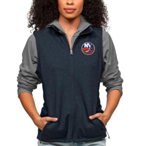 Women's Antigua Heather Navy New York Islanders Primary Logo Course Full-Zip Vest