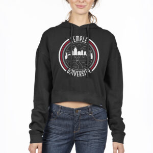 Women's Uscape Apparel Black Temple Owls Pigment Dyed Fleece Crop Hoodie