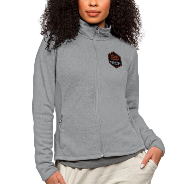 Women's Antigua Heather Gray Houston Dynamo FC Team Logo Course Full-Zip Jacket