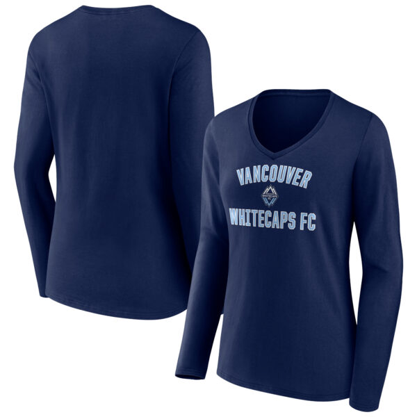 Women's Navy Vancouver Whitecaps FC Victory Arch Logo Long Sleeve V-Neck T-Shirt